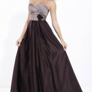 A-line Strapless Bridesmaid Dress Brown Silver Taffeta Wedding Evening Dress Sz4 6 8 10 12 14 16+