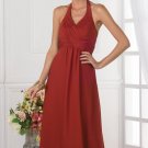 Halter Long Bridesmaid Dress Red Chiffon Wedding Evening Dress Sz4 6 8 10 12 14 16+