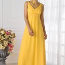 V-neck Long Bridesmaid Dress Yellow Chiffon Wedding Evening Dress Sz4 6 8 10 12 14 16+