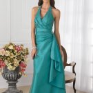 Halter Long Bridesmaid Dress Teal Blue Taffeta Wedding Evening Dress Sz4 6 8 10 12 14 16+