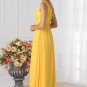V-neck Long Bridesmaid Dress Yellow Chiffon Wedding Evening Dress Sz4 6 8 10 12 14 16+