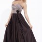 A-line Strapless Bridesmaid Dress Brown Silver Taffeta Wedding Evening Dress Sz4 6 8 10 12 14 16+