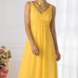 V-neck Long Bridesmaid Dress Yellow Chiffon Wedding Evening Dress Sz4 6 8 10 12 14 16+