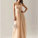 Empire Halter Long Bridesmaid Dress Champagne Chiffon Wedding Evening Dress Sz4 6 8 10 12 14 16+