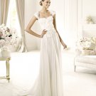 Cap Sleeve White Lace Chiffon Wedding Dress  Bridal Evening Prom Dress Sz6 8 10 12 14+Custom