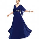 3/4 Sleeves Lace Corset Evening Prom Dress A-line Royal Blue Chiffon Mother of the Bride Groom Dress