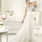 Short Sleeve White Lace Chiffon Wedding Dress  Bridal Evening Prom Dress Sz6 8 10 12 14+Custom