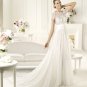 Short Sleeve White Lace Chiffon Wedding Dress Bridal Evening Prom Dress Sz6 8 10 12 14+Custom