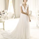Cap Sleeve White Lace Chiffon Wedding Dress Sexy Bridal Evening Prom Dress Sz6 8 10 12 14+Custom