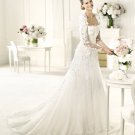 2013 New Full Sleeve White Lace Wedding Dress Luxury Bridal Evening Prom Dress Sz 2-16+Custom