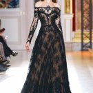 Champagne Black Lace Long Sleeve Bridal Wedding Dress A-line Bridal Evening Prom Gown Sz2-16+