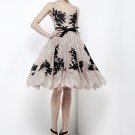 Champagne Black Lace Sleeveless Bridal Wedding Dress A-line Short Evening Prom Gown Sz2-16+