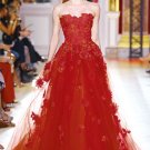 A-line Red Organza Lace Wedding Dress Strapless Bridal Gown Sz2 4 6 8 10 12 14 +Custom