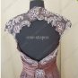 Short Sleeves Long Evening Dress A-line Purple Brown Lace Prom Dress Mother of the Bride Groom Dress