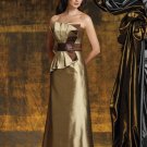 Strapless Evening Dress A-line Champagne Gold Tafeta Prom Dress Mother of the Bride Groom Dress