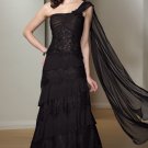 One Shoulder Evening Dress Black Lace Chiffon Prom Dress Mother of the Bride Groom Dress