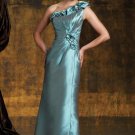 One Shoulder Evening Dress Blue Taffeta Green Prom Dress Mother of the Bride Groom Dress