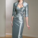 Strapless Evening Dress Blue Taffeta Prom Dress Mother of the Bride Groom Dress Free Bolero