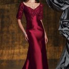V-neck Evening Dress Burgundy Red Lace Prom Dress Mother of the Bride Groom Dress