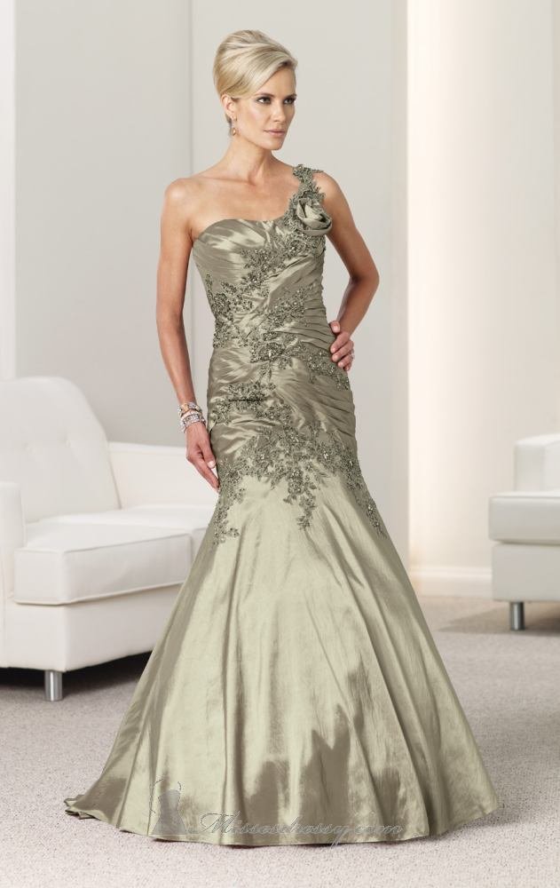 One Shoulder Evening Dress Copper Green Lace Prom Dress Mother Of The Bride Groom Dress