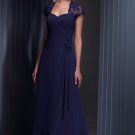 Strapless Evening Dress Blue Chiffon Prom Dress Mother of the Bride Groom Dress Free Lace Bolero