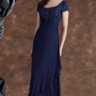 Round Neck Evening Dress Beaded Blue Prom Dress Mother of the Bride Groom Dress Free Lace Bolero