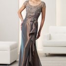 Round Neck Evening Dress Beaded Brown Prom Dress Mother of the Bride Groom Dress Free Lace Bolero
