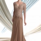 V Neck Evening Dress 3/4 Sleeve Brown Prom Dress Mother of the Bride Groom Dress Free Lace Bolero