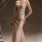 V Neck Evening Dress 3/4 Sleeve Brown Blue Champagne Prom Dress Mother of the Bride Groom Dress