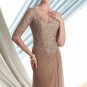 V Neck Evening Dress 3/4 Sleeve Brown Prom Dress Mother of the Bride Groom Dress Free Lace Bolero