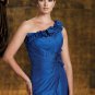One Shoulder Evening Dress Blue Taffeta Green Prom Dress Mother of the Bride Groom Dress