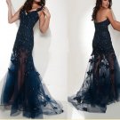 Sexy Navy Blue Lace Sequins Bridal Evening Party Cocktail Prom Dress Gown Sz 4 6 8 10 12 14+