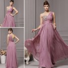 One Shoulder Purple Pink Chiffon Evening Dress Prom Party Cocktail Bridal Bridesmaid Dress Sz2-16+