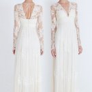 V-neck Custom Ivory White Lace Chiffon Wedding Dress V-Neck Long Sleeves