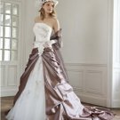 A-line Brown White Lace Wedding Dress Strapless Bridal Dress Ball Gown Sz 4 6 8 10 12 14+Custom