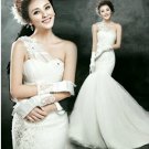 White Ivory Bridal Wedding Gown One Shoulder Tulle Memaid Wedding Dress Sz4 6 8 10 12 14+