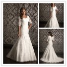 Mid Sleeves Custom Ivory White Lace Chiffon Wedding Dress Sz2-16+