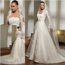 V-neck Long Sleeves Muslim Wedding Bridal Gown White Good Alencon Lace A-line Wedding Dress