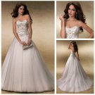 Strapless Ivory Organza Wedding Dress Gown Embroidery Beaded Bridal Dress Sz 2-16+Custom