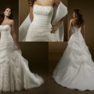 Strapless Ivory Organza Wedding Dress Gown Lace Beaded Bridal Dress Sz 2-16+Custom