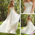 A-line White Chiffon Wedding Dress STrapless Bridal Evening Prom Dress Sz6 8 10 12 14+Custom