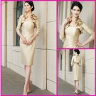 Strapless Champane Taffeta Short Mother of the Bride Dress Pleated Short Evening Dress & Jacket