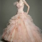 A-line Pink Tulle Wedding Dress One Shoulder Bridal Dress Quinceanera Ball Gown Sz2 4 6 8 10 12 14+