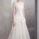 A-line One Shoulder Bridal Bridesmaid Prom Gown White Organza Bridal Wedding Dress Gown