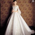 A-line White Satin Lace Bridal Gown 3/4 Sleeve Wedding DresS Bridal Ball Gown Sz 2 4 6 8 10 12+