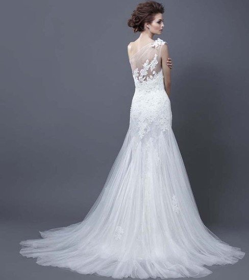 2013 New White Lace Tulle Bridal Wedding Dress One Shoulder Mermaid Wedding Gown 