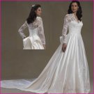 V-neck Long Sleeves Muslim Wedding Bridal Gown White Good Alencon Lace A-line Wedding Dress