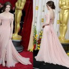 Nude Pink Chiffon Lace Bridal Evening Dress Off Shoulder Bridal Prom Dress Formal Gown