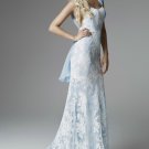A-line Blue White Lace Wedding Dress Cap Sleeves Bridal Dress Ball Gown Sz 4 6 8 10 12 14+Custom