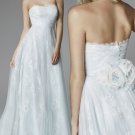 A-line Baby Blue White Lace Wedding Dress Strapless Bridal Dress Ball Gown Sz 4 6 8 10 12 14+Custom